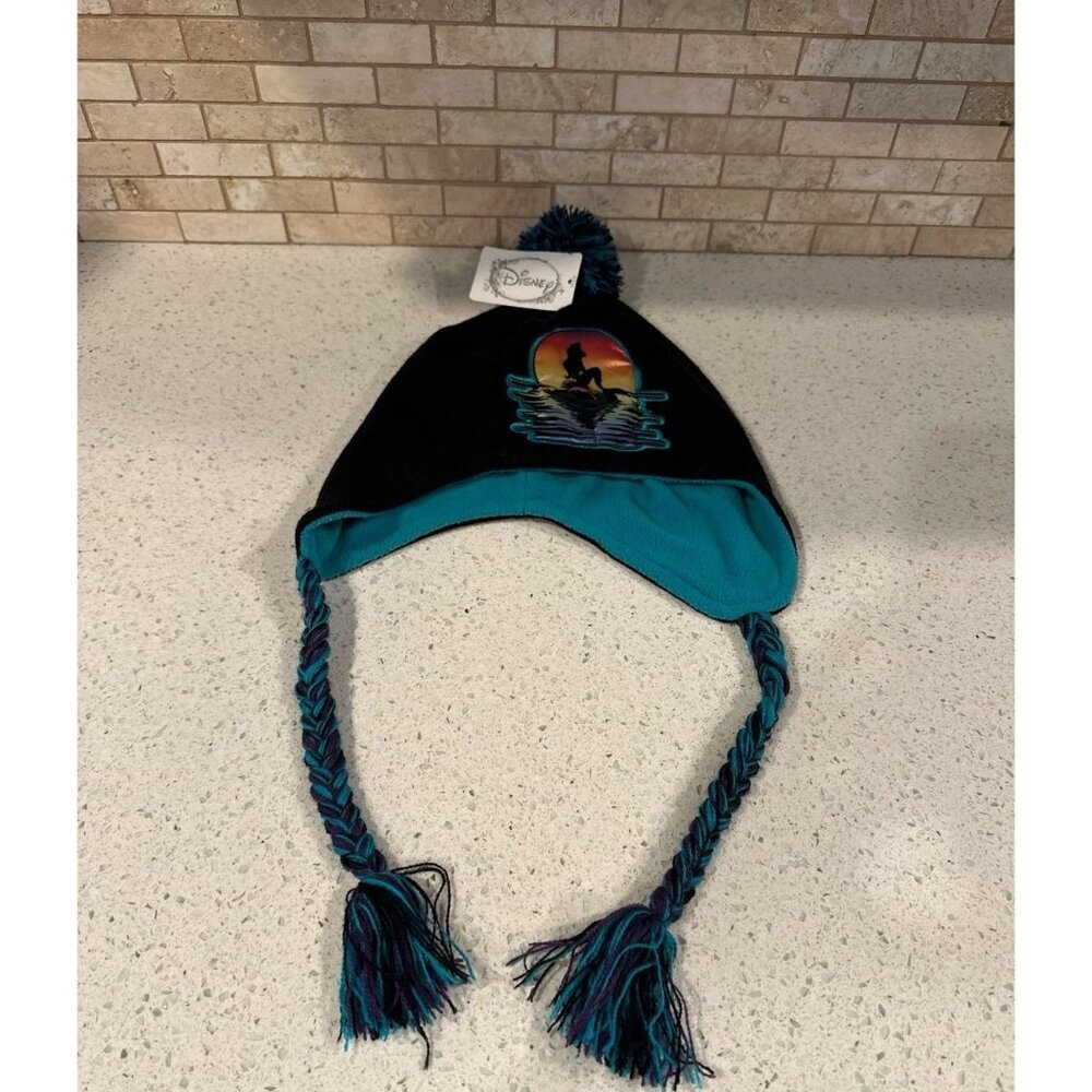 Disney The Little Mermaid Ariel Laplander Knit Winter‎ Hat Black Teal NWT (g7)